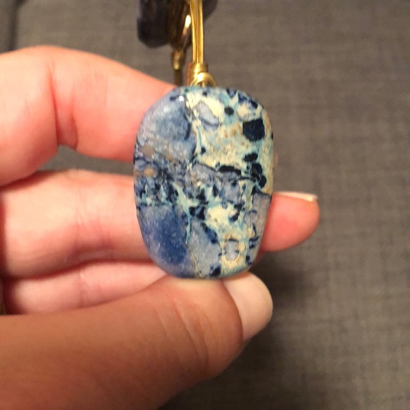 Blue Stone Gold Wrapped Wire Bangle - Picture 4 of 7